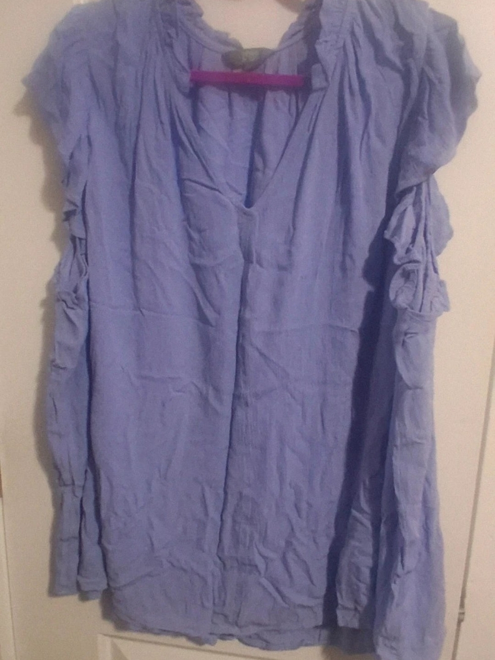 Women’s Light Periwinkle V-Neck Ruffled Sleeve Tunic